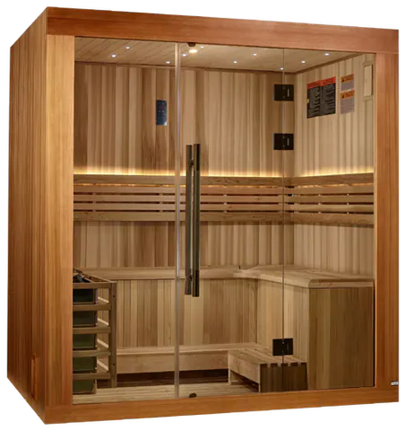 Golden Designs GDI-7389-02 Copenhagen Edition 3 Person Traditional Steam Sauna - Canadian Red Cedar Interior and Pacific Premium Clear Cedar Exterior (New)