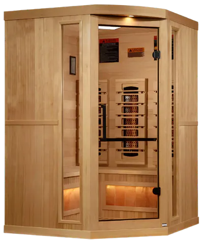 Golden Designs GDI-8035-03 3-Person Corner Full Spectrum PureTech Near Zero EMF FAR Infrared Sauna with Himalayan Salt Bar (New)