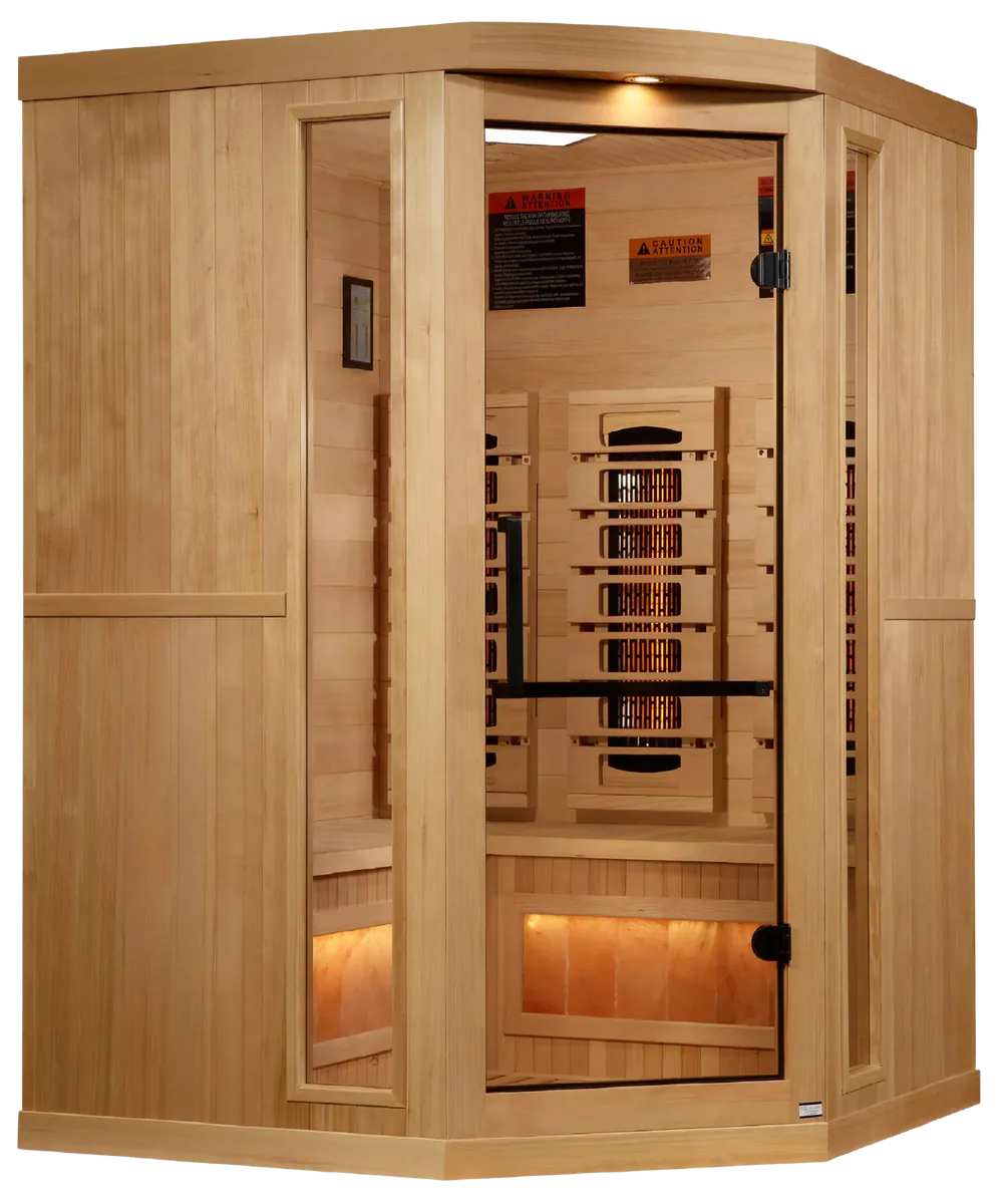 Golden Designs GDI-8035-03 3-Person Corner Full Spectrum PureTech Near Zero EMF FAR Infrared Sauna with Himalayan Salt Bar (New)