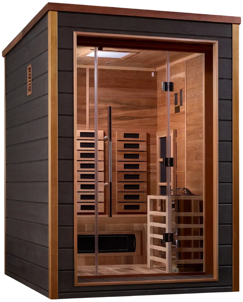 Golden Designs GDI-8222-01 Nora 2 Person Outdoor-Indoor PureTech Hybrid Full Spectrum Sauna - Canadian Red Cedar Interior (New)