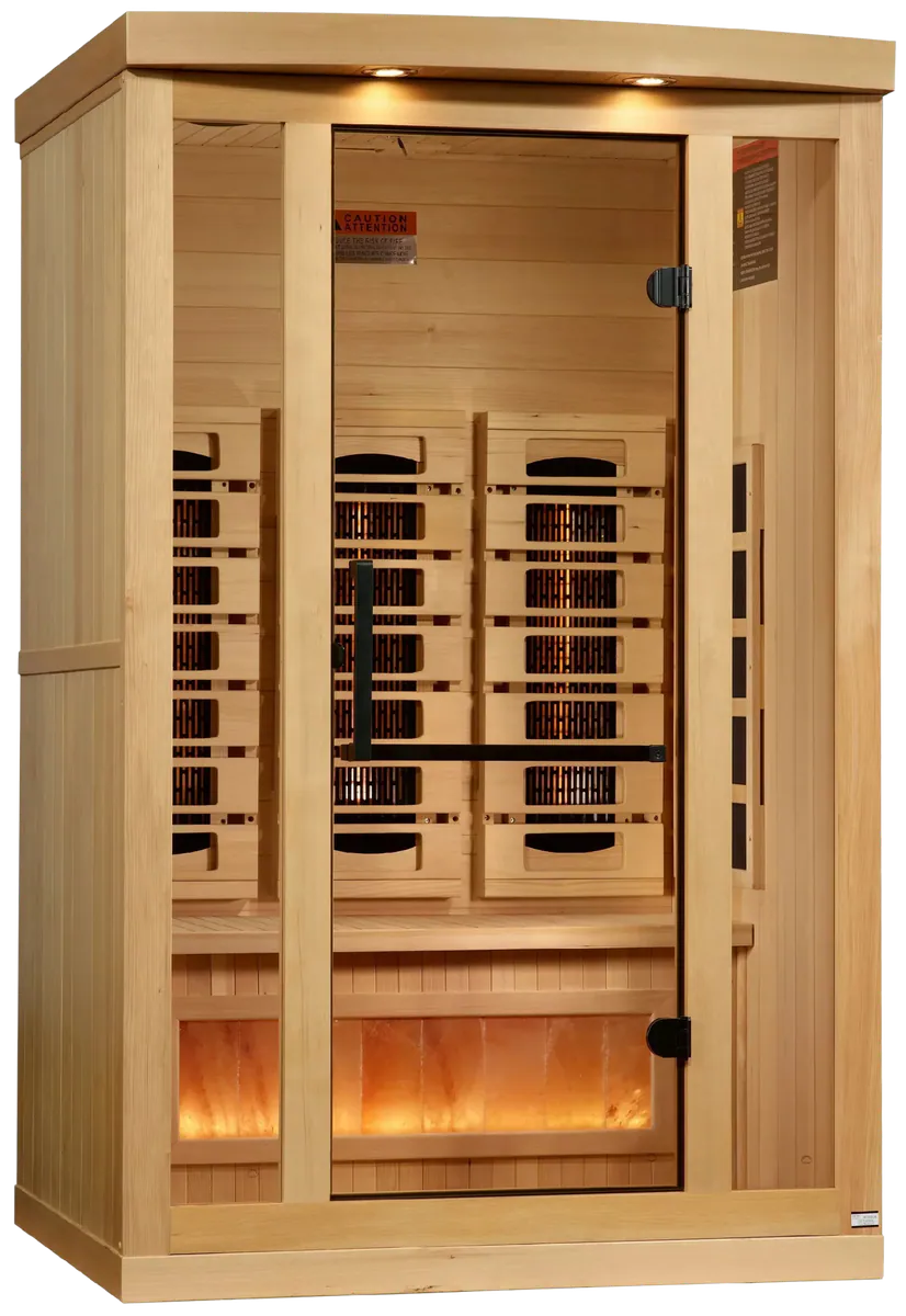 GoldenDesigns GDI-8020-03 2-Person Full Spectrum PureTech Near Zero EMF FAR Infrared Sauna with Himalayan Salt Bar (New)