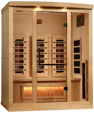 GoldenDesigns GDI-8030-03 3-Person Full Spectrum PureTech Near Zero EMF FAR Infrared Sauna with Himalayan Salt Bar (New)