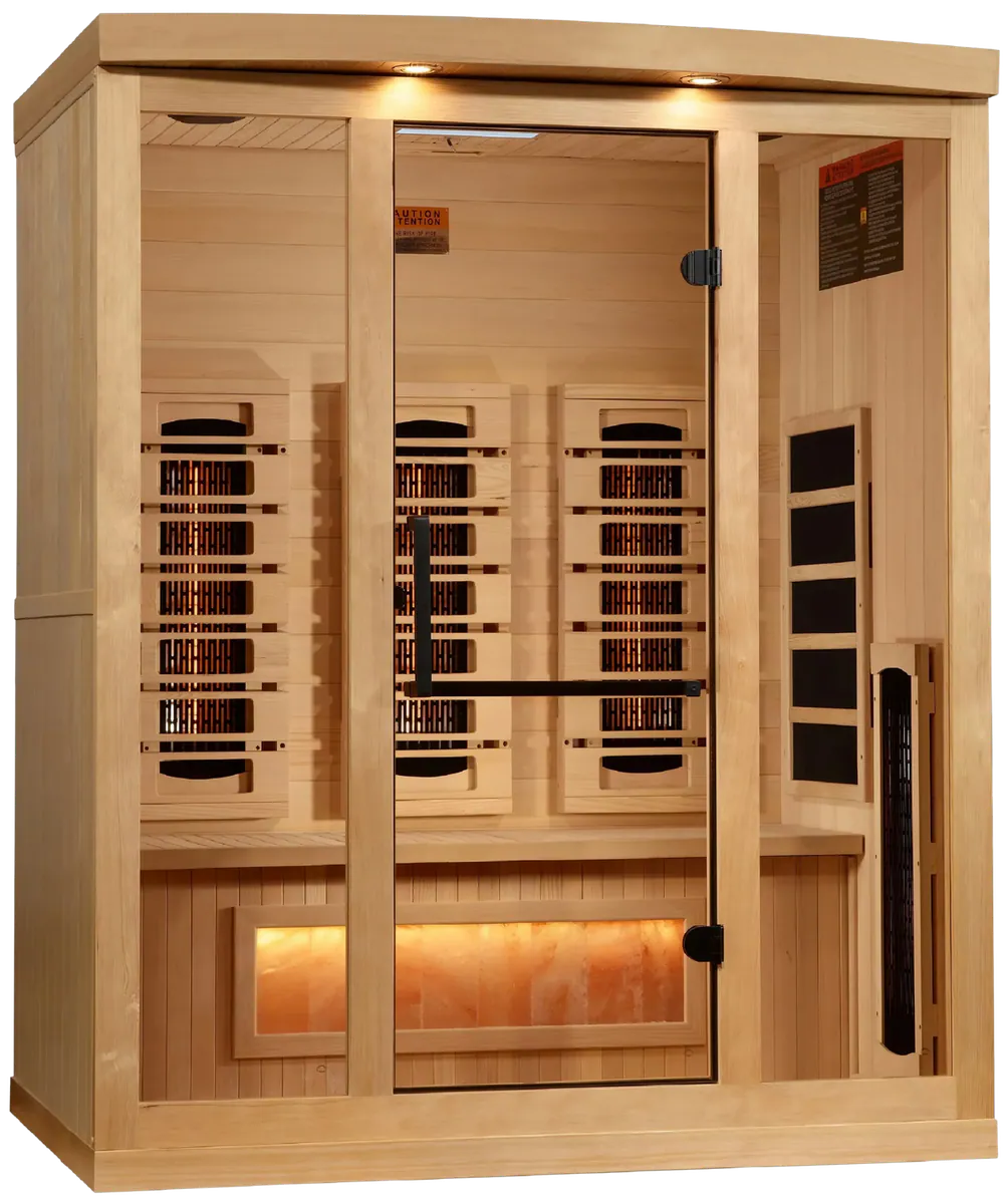 GoldenDesigns GDI-8030-03 3-Person Full Spectrum PureTech Near Zero EMF FAR Infrared Sauna with Himalayan Salt Bar (New)